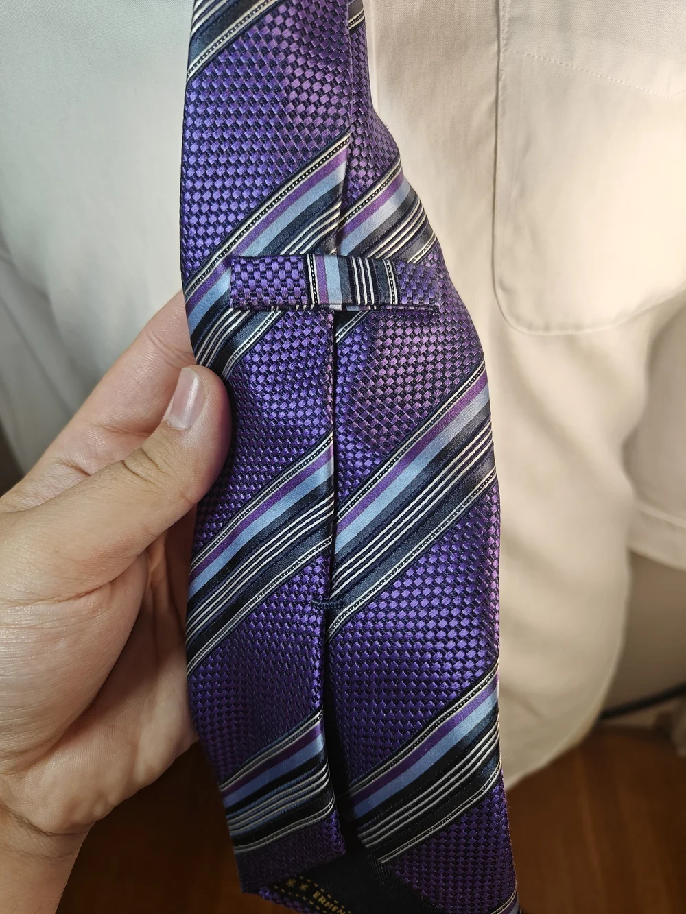 Ermenegildo Zegna Purple Striped 100% Silk Jacquard Tie Made in Italy